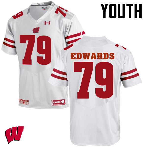Youth Wisconsin Badgers #79 David Edwards College Football Jerseys-White - Click Image to Close